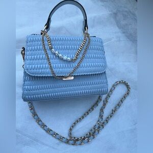 Aldo Elegant Blue Handbag with Removable Chain strap Detail Push Lock light blue
